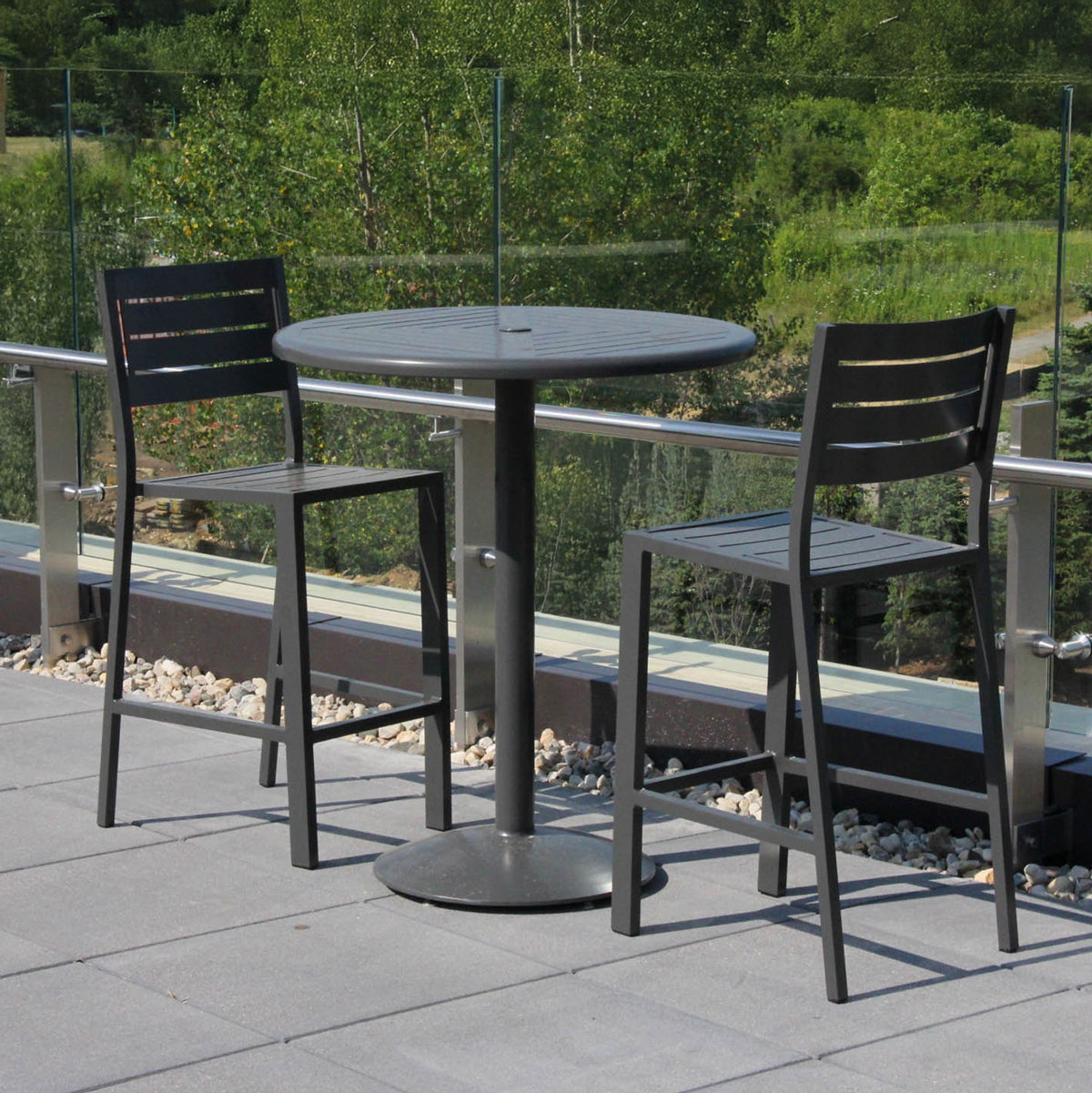 Java Aluminum Slat Bar Table, 36" Dia