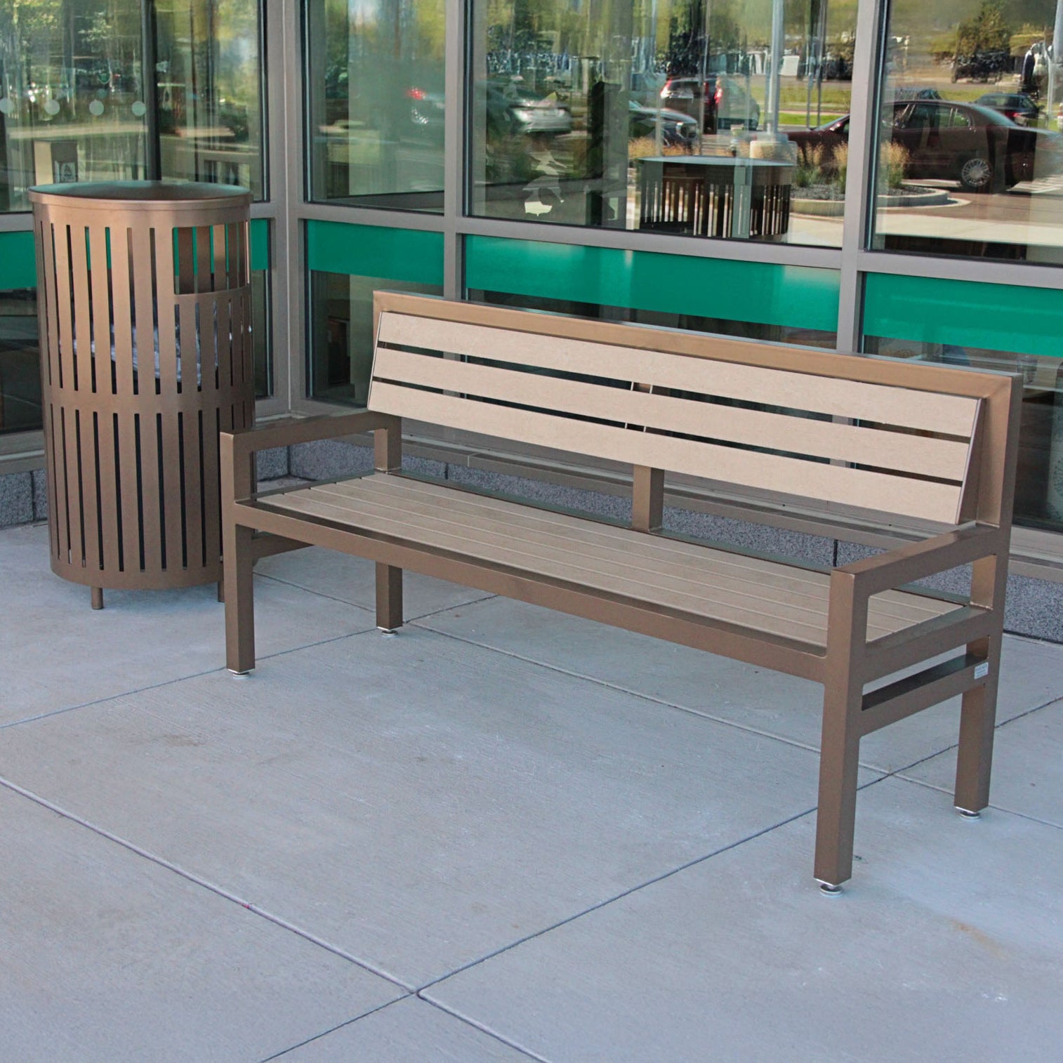 Skyline Bench with Arms, Envirowood Slats