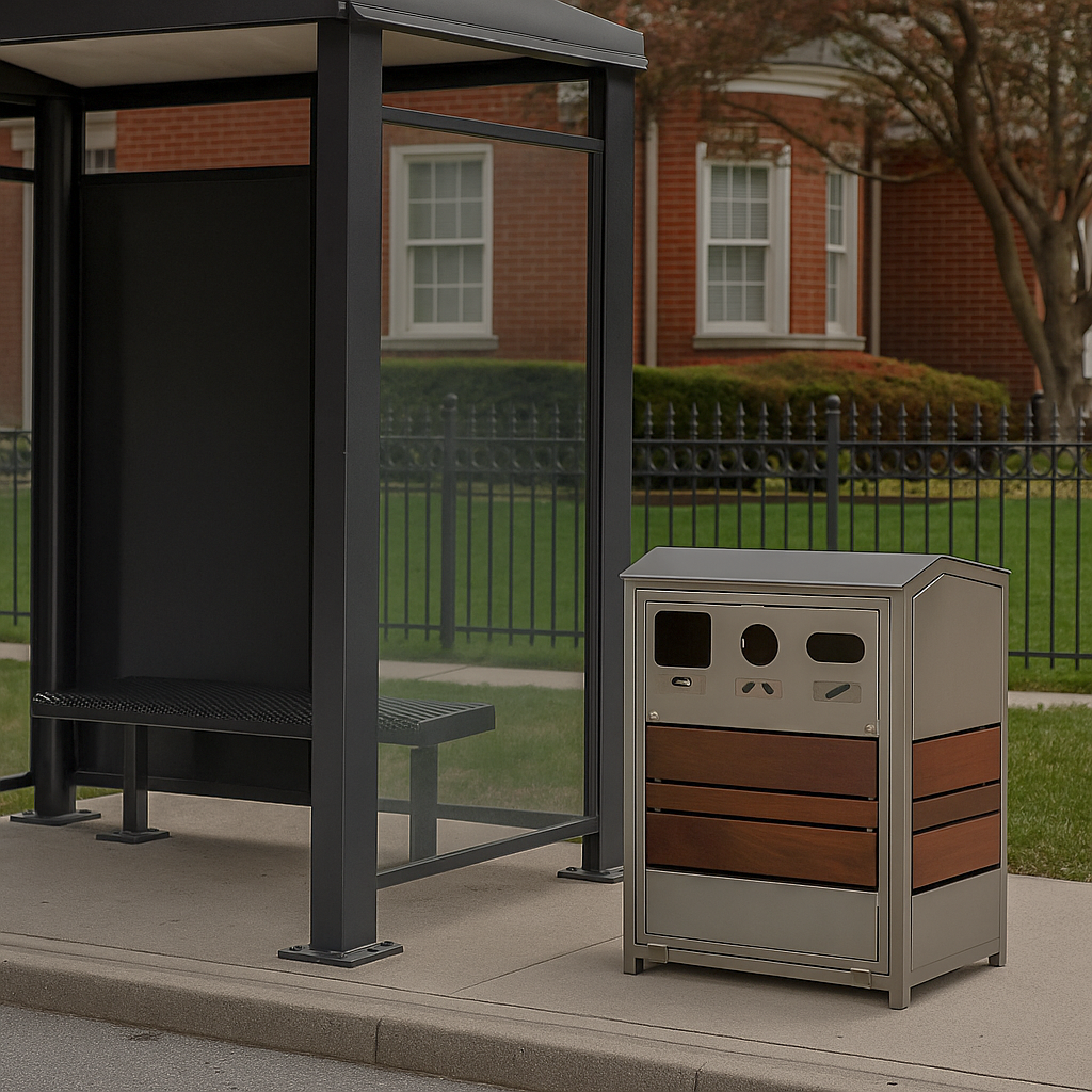 Skyline Waste/Recycle Receptacle with Tropical Wood Accents