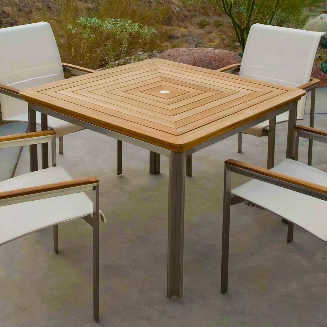 Tivoli Stainless and Teak 42" Square Dining Table