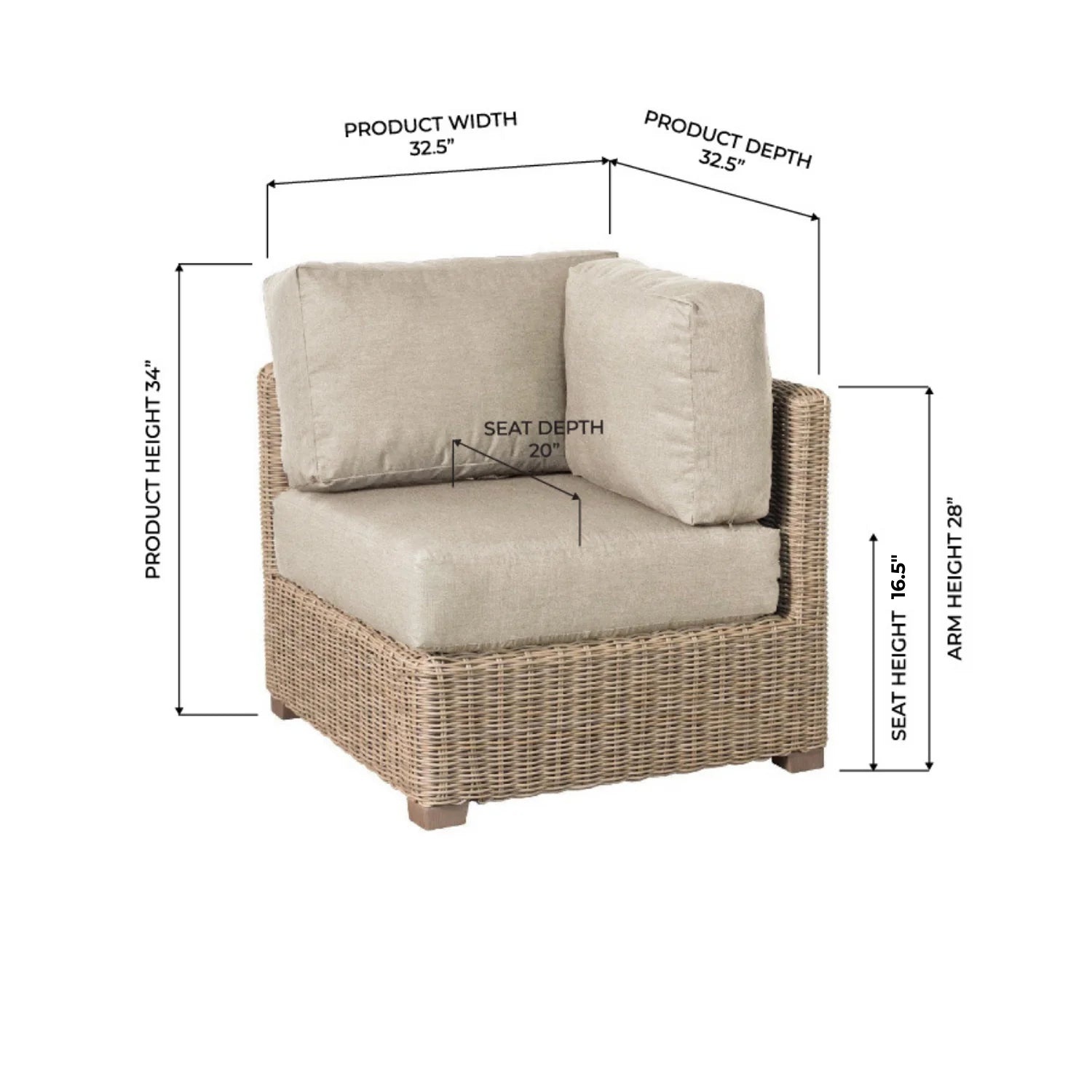 Veranda Sectional Corner Chair, Driftwood