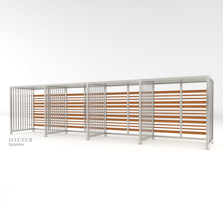 Spacelinx Modular Pergola with Cedar wood slat privacy wall alternate view