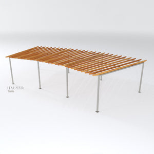 Curved Trellis with Cedar Overhanging Vertically-Oriented Chamfered Purlins, Hero View