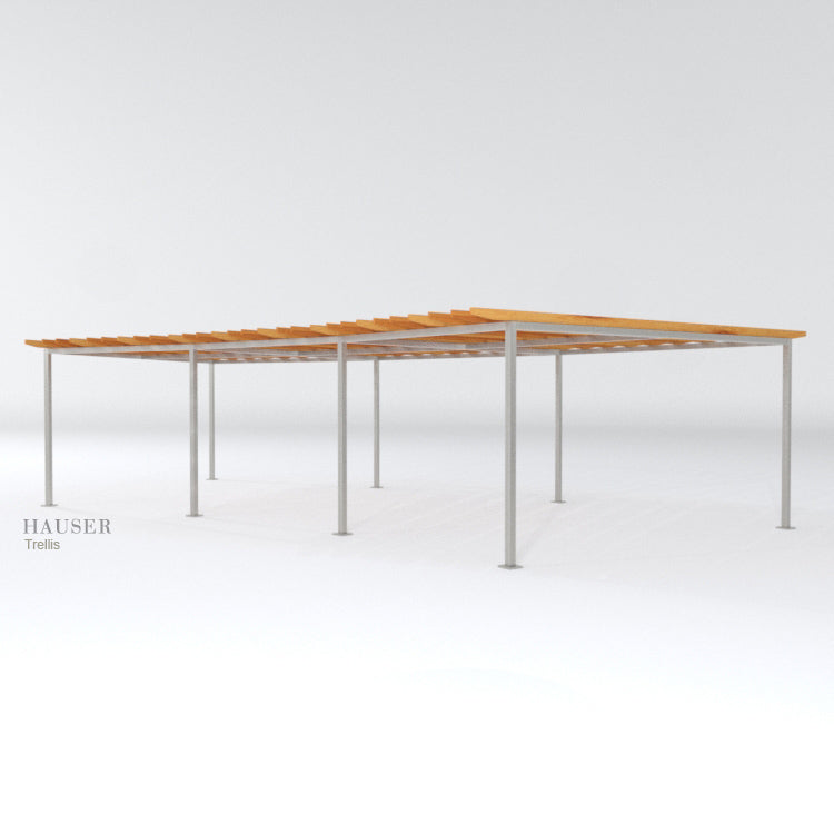 Curved Trellis with Cedar Overhanging Vertically-Oriented Chamfered Purlins, Alt View