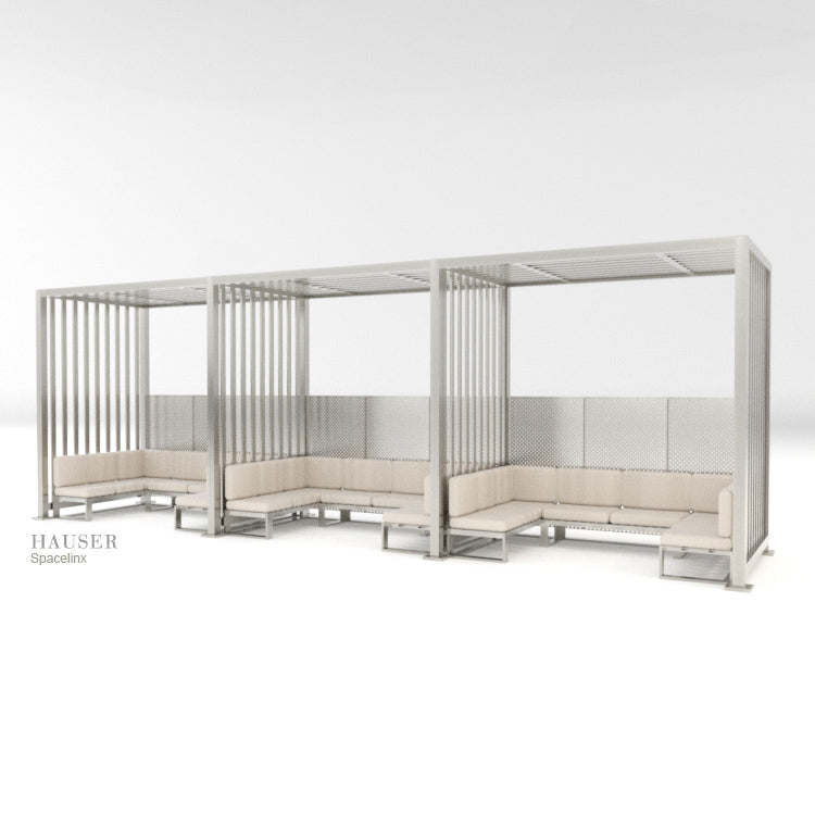 Spacelinx Modular Pergola with POD Lounge Seating, Hero View