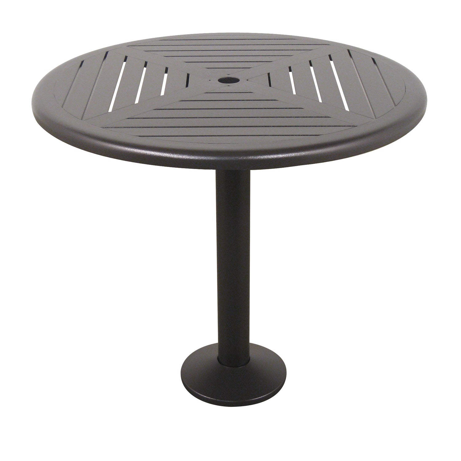 Java Aluminum Slat Table, 36" Dia with Bolt Down Base