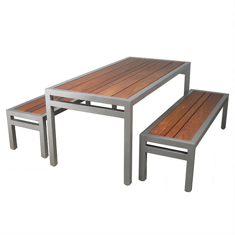Skyline IV Picnic Table & Benches, Tropical Hardwood Slats
