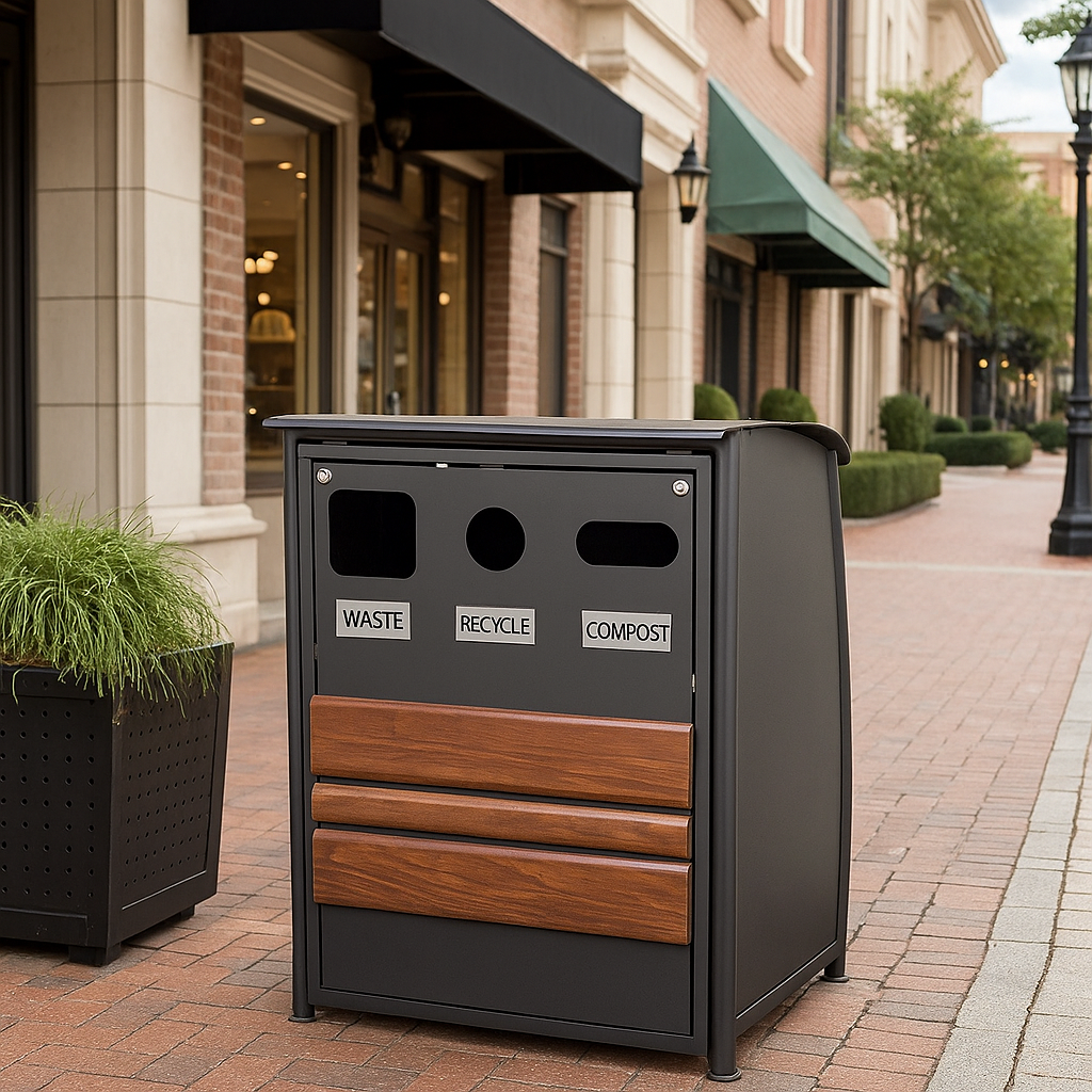 Boomerang Waste/Recycle Receptacle with Tropical Wood Accents