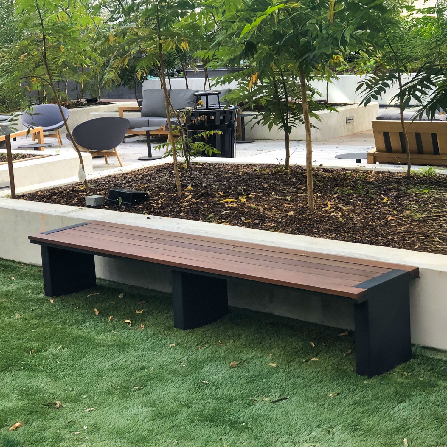 Ridgewood 96" Backless Bench with Tropical Wood Slats