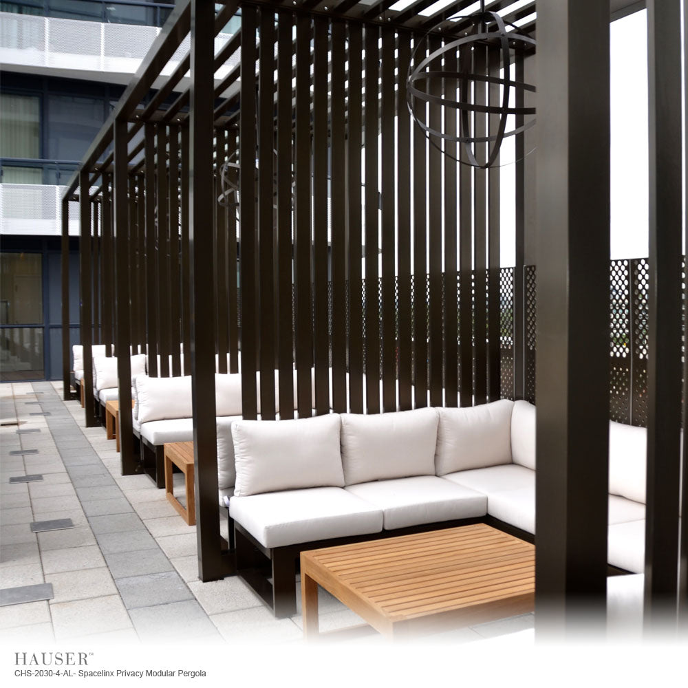 Spacelinx Modular Pergola with POD Lounge Seating at Flaire Condos
