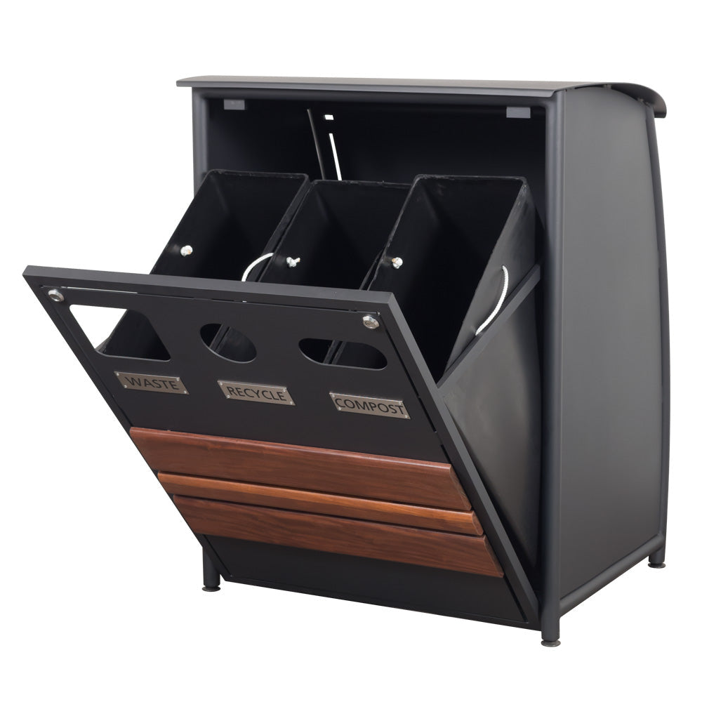 Boomerang Waste/Recycle Receptacle with Tropical Wood Accents
